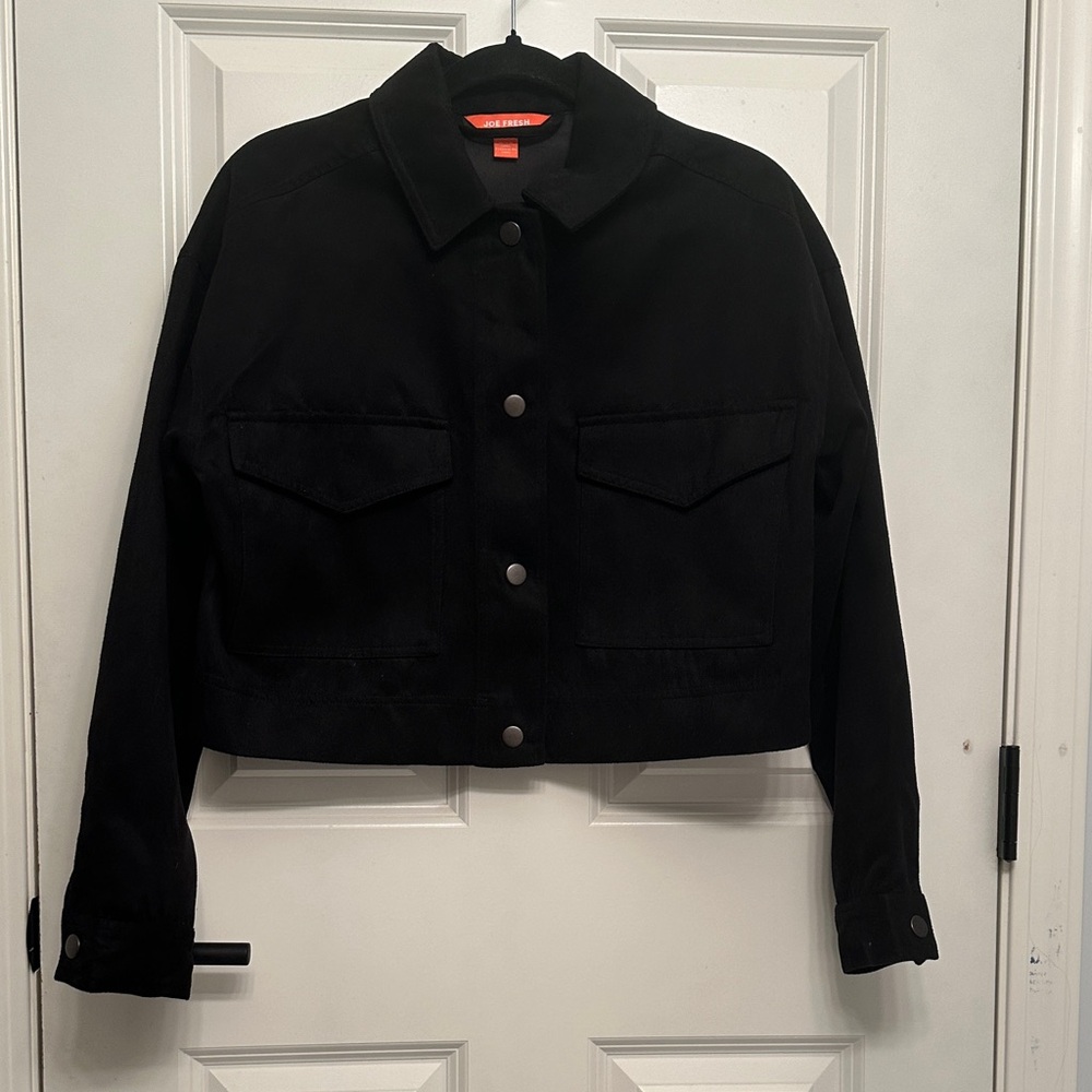 NWOT Size M Oversized Joe Fresh Cropped Black Velvet Jacket